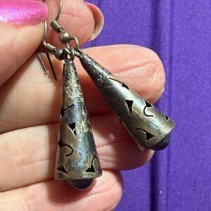 Vintage Taxco Sterling Silver Cutout Cone Earrings Distressed . (3)